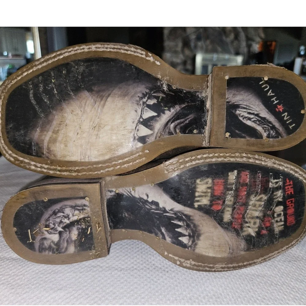Tin Haul Kids Sharky Brown Leather Western Cowboy Boots Size 6 14-12-0297-712